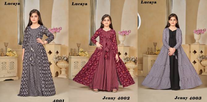 Jenny Vol 4 By Lucaya 4001 To 4003 Kids Wear Muslin Digital Printed Girls Gown Wholesale Shop In Surat
